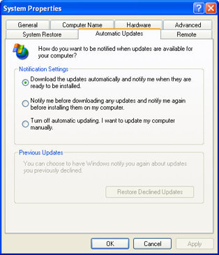 Samodejno posodabljanje Windows XP